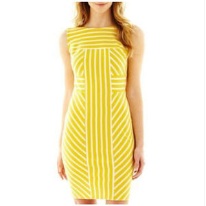 DR Collection Yellow White Stripe Sleeveless Sheath Dress Size 6